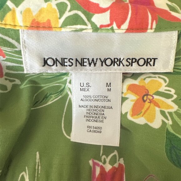 Jones New York Green Floral Medium Long Rolltab Sleeve Button Shirt - Picture 4 of 6